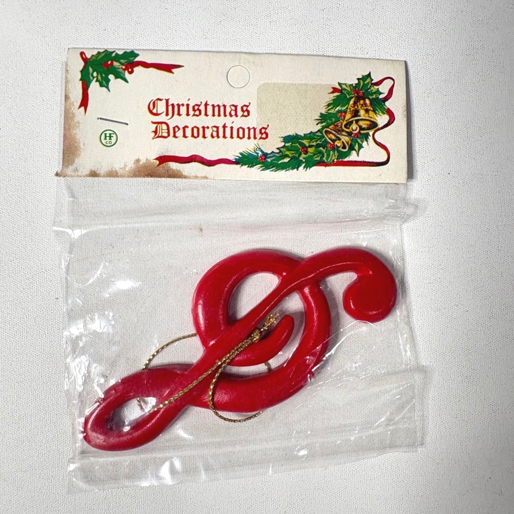 Vintage Banner Brand Red Treble Clef Music Christmas Ornament New in Package